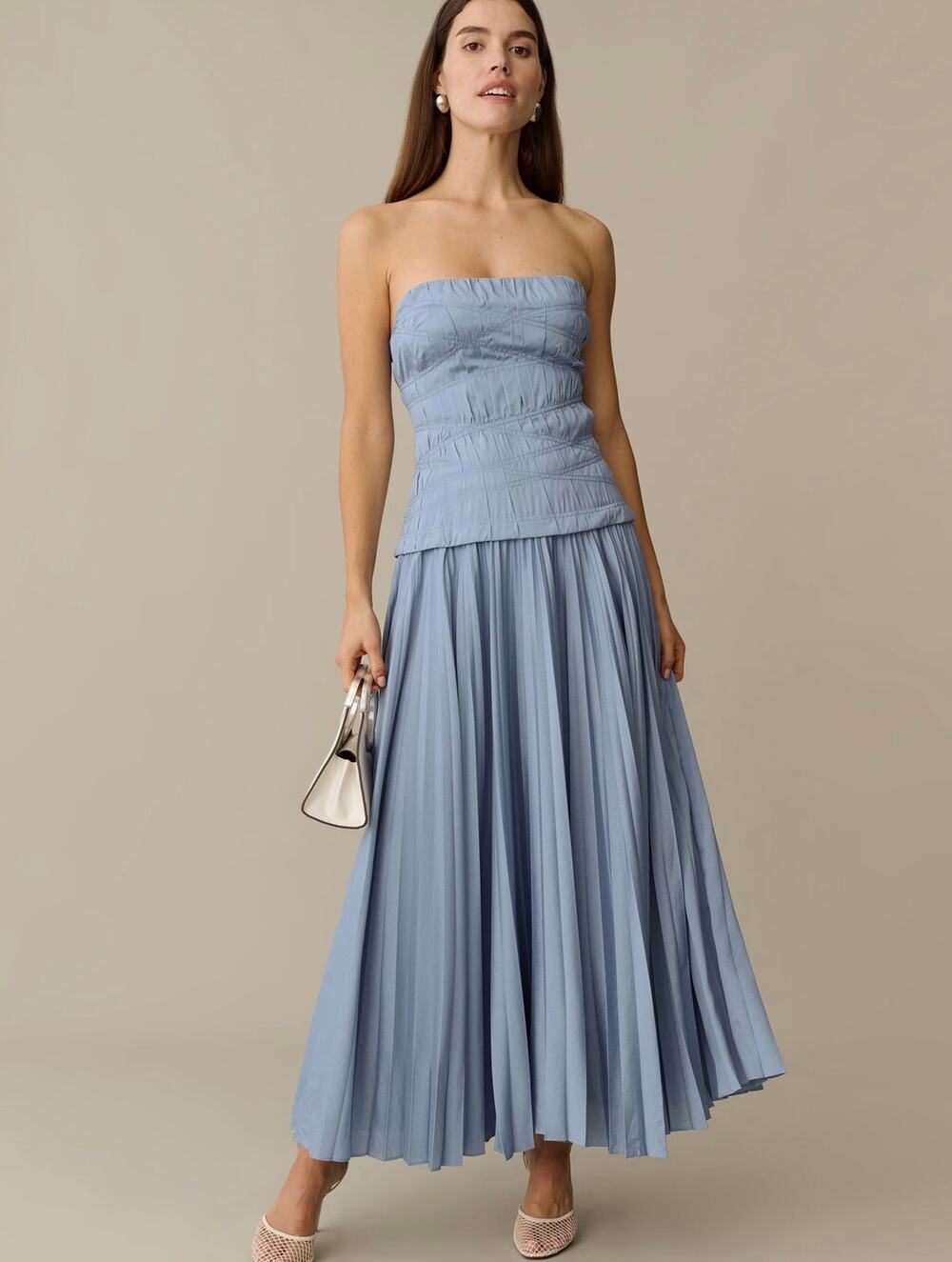 New O.P.T Ada blue strapless maxi dress $247 sz 10